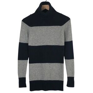THEORY Brent 100% Cashmere Striped Turtleneck Sweater Women's S Navy Gray Luxury
